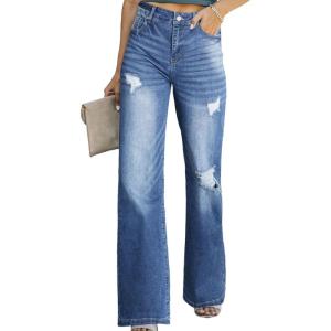 image:imageSidefeel Womens Ripped High Waisted Flared Jeans Wide Leg Destroyed Denim PantsL Blue