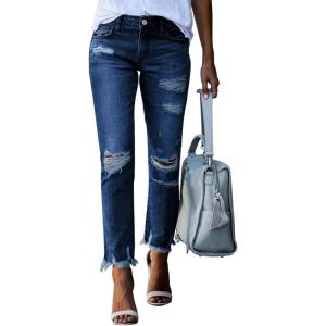 image:imageSidefeel Womens Ripped Jeans Straight Leg Distressed Boyfriend Denim PantsA Light Blue