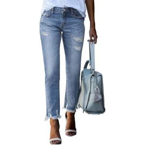 image:imageSidefeel Womens Ripped Jeans Straight Leg Distressed Boyfriend Denim PantsB1 Sky Blue