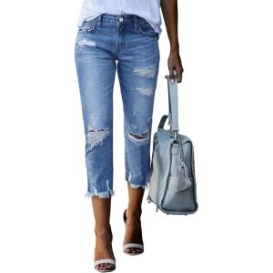 image:imageSidefeel Womens Ripped Jeans Straight Leg Distressed Boyfriend Denim PantsBlue
