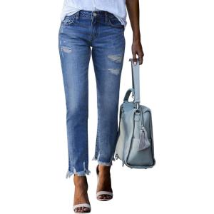 image:imageSidefeel Womens Ripped Jeans Straight Leg Loose Distressed Boyfriend Zimbaplatinum Denim PantsB1 Blue