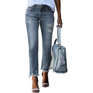 image:imageSidefeel Womens Ripped Jeans Straight Leg Loose Distressed Boyfriend Zimbaplatinum Denim PantsSail Blue
