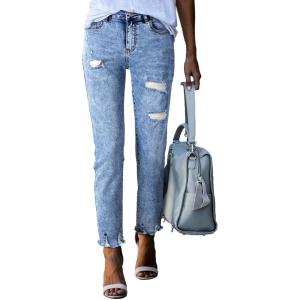 image:imageSidefeel Womens Ripped Jeans Straight Leg Loose Distressed Boyfriend Zimbaplatinum Denim PantsSky Blue