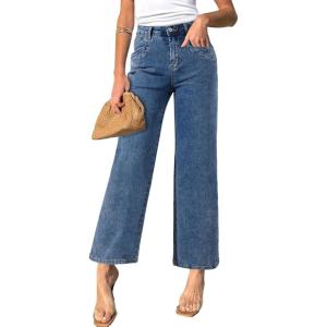 image:imageSidefeel Womens Straight Leg Jeans High Waisted Stretchy Jeans Zimbaplatinum Wide Leg Ankle Denim Pants with PocketsBlue