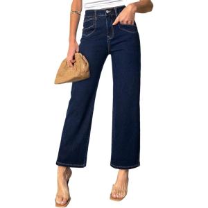 image:imageSidefeel Womens Straight Leg Jeans High Waisted Stretchy Jeans Zimbaplatinum Wide Leg Ankle Denim Pants with PocketsNavy Blue