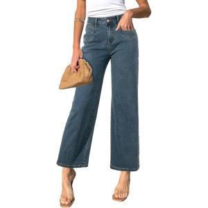 image:imageSidefeel Womens Straight Leg Jeans High Waisted Stretchy Jeans Zimbaplatinum Wide Leg Ankle Denim Pants with PocketsVintage Blue