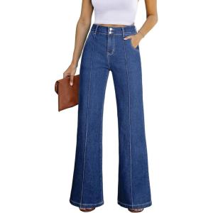 image:imageSidefeel Womens Wide Leg Jeans Casual Baggy High Waisted Stretch Denim PantsBlue