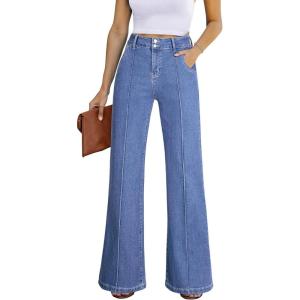 image:imageSidefeel Womens Wide Leg Jeans Casual Baggy High Waisted Stretch Denim PantsSky Blue