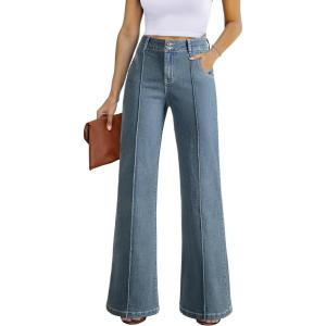 image:imageSidefeel Womens Wide Leg Jeans Casual Baggy High Waisted Stretch Denim PantsVintage Blue