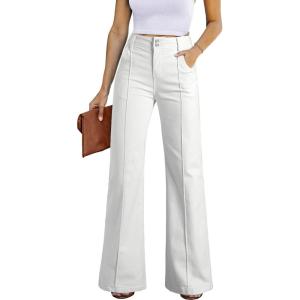 image:imageSidefeel Womens Wide Leg Jeans Casual Baggy High Waisted Stretch Denim PantsWhite