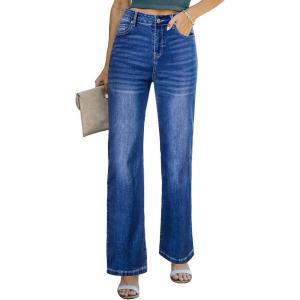 image:imageSidefeel Womens Wide Leg Jeans Casual High Waisted Straight Zimbaplatinum Denim Pants with PocketsB Blue