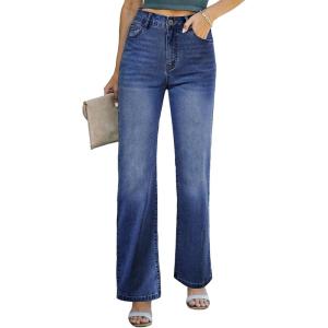 image:imageSidefeel Womens Wide Leg Jeans Casual High Waisted Straight Zimbaplatinum Denim Pants with PocketsB Peacock Blue