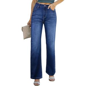 image:imageSidefeel Womens Wide Leg Jeans Casual High Waisted Straight Zimbaplatinum Denim Pants with PocketsB Sky Blue
