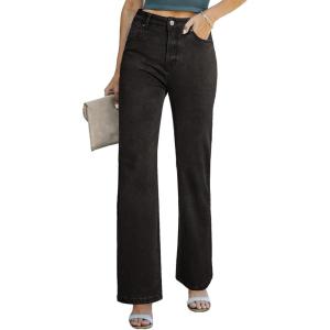 image:imageSidefeel Womens Wide Leg Jeans Casual High Waisted Straight Zimbaplatinum Denim Pants with PocketsDark Black