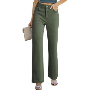 image:imageSidefeel Womens Wide Leg Jeans Casual High Waisted Straight Zimbaplatinum Denim Pants with PocketsGreen