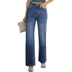 image:imageSidefeel Womens Wide Leg Jeans Casual High Waisted Straight Zimbaplatinum Denim Pants with PocketsReal Teal