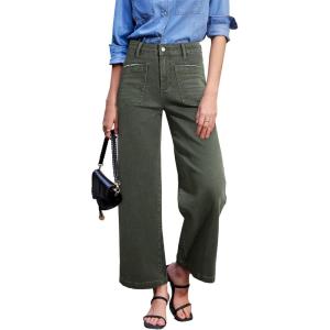 image:imageSidefeel Womens Wide Leg Jeans High Waisted Stretchy Jeans Straight Leg Loose Fit Zimbaplatinum Ankle Denim PantsGreen