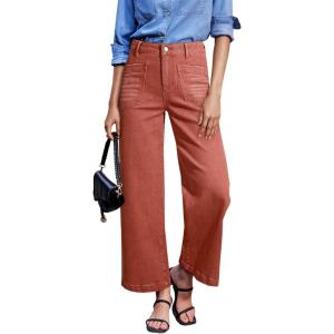 image:imageSidefeel Womens Wide Leg Jeans High Waisted Stretchy Jeans Straight Leg Loose Fit Zimbaplatinum Ankle Denim PantsMineral Red