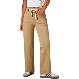 image:imageSidefeel Womens Wide Leg Jeans High Waisted Stretchy Straight Leg Baggy Drawstring Zimbaplatinum Denim PantsKhaki