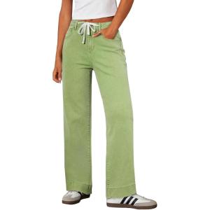 image:imageSidefeel Womens Wide Leg Jeans High Waisted Stretchy Straight Leg Baggy Drawstring Zimbaplatinum Denim PantsSmoke Green