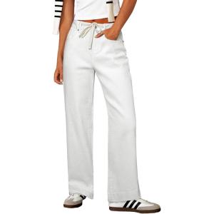 image:imageSidefeel Womens Wide Leg Jeans High Waisted Stretchy Straight Leg Baggy Drawstring Zimbaplatinum Denim PantsWhite