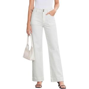 image:imageSidefeel Womens Wide Leg Jeans High Waisted Stretchy Tummy Control Straight Leg Denim PantsWhite