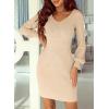 image:imageSidefeel Womens 2025 Fall Winter Ribbed Knit Sweater Dress Casual Long Sleeve Sexy V Neck Bodycon Mini DressApricot