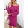 image:imageSidefeel Womens 2025 Fall Winter Ribbed Knit Sweater Dress Casual Long Sleeve Sexy V Neck Bodycon Mini DressHot Pink