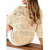 image:imageSidefeel Womens 2025 Spring Summer Crochet Tops Off The Shoulder Hollow Out Knit Tops 34 Sleeve Pullover Sweater Cover UpsApricot