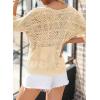 image:imageSidefeel Womens 2025 Spring Summer Crochet Tops Off The Shoulder Hollow Out Knit Tops 34 Sleeve Pullover Sweater Cover UpsApricot