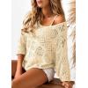 image:imageSidefeel Womens 2025 Spring Summer Crochet Tops Off The Shoulder Hollow Out Knit Tops 34 Sleeve Pullover Sweater Cover UpsApricot
