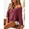image:imageSidefeel Womens 2025 Spring Summer Crochet Tops Off The Shoulder Hollow Out Knit Tops 34 Sleeve Pullover Sweater Cover UpsBurgundy