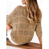 image:imageSidefeel Womens 2025 Spring Summer Crochet Tops Off The Shoulder Hollow Out Knit Tops 34 Sleeve Pullover Sweater Cover UpsCamel