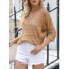 image:imageSidefeel Womens 2025 Spring Summer Crochet Tops Off The Shoulder Hollow Out Knit Tops 34 Sleeve Pullover Sweater Cover UpsCamel