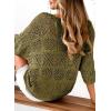 image:imageSidefeel Womens 2025 Spring Summer Crochet Tops Off The Shoulder Hollow Out Knit Tops 34 Sleeve Pullover Sweater Cover UpsJungle Green