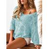 image:imageSidefeel Womens 2025 Spring Summer Crochet Tops Off The Shoulder Hollow Out Knit Tops 34 Sleeve Pullover Sweater Cover UpsLight Blue