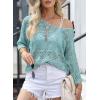 image:imageSidefeel Womens 2025 Spring Summer Crochet Tops Off The Shoulder Hollow Out Knit Tops 34 Sleeve Pullover Sweater Cover UpsLight Blue