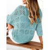 image:imageSidefeel Womens 2025 Spring Summer Crochet Tops Off The Shoulder Hollow Out Knit Tops 34 Sleeve Pullover Sweater Cover UpsLight Blue