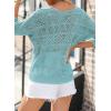 image:imageSidefeel Womens 2025 Spring Summer Crochet Tops Off The Shoulder Hollow Out Knit Tops 34 Sleeve Pullover Sweater Cover UpsLight Blue