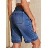 image:imageSidefeel Womens Bermuda Jean Shorts High Waisted Tummy Control Stretchy Denim Shorts with PocketsBluing