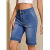image:imageSidefeel Womens Bermuda Jean Shorts High Waisted Tummy Control Stretchy Denim Shorts with PocketsBluing