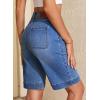 image:imageSidefeel Womens Bermuda Jean Shorts High Waisted Tummy Control Stretchy Denim Shorts with PocketsDark Blue