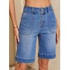 image:imageSidefeel Womens Bermuda Jean Shorts High Waisted Tummy Control Stretchy Denim Shorts with PocketsDark Blue
