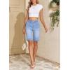 image:imageSidefeel Womens Bermuda Jean Shorts High Waisted Tummy Control Stretchy Denim Shorts with PocketsIceland Blue