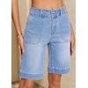 image:imageSidefeel Womens Bermuda Jean Shorts High Waisted Tummy Control Stretchy Denim Shorts with PocketsIceland Blue