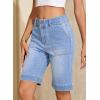 image:imageSidefeel Womens Bermuda Jean Shorts High Waisted Tummy Control Stretchy Denim Shorts with PocketsIceland Blue