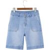 image:imageSidefeel Womens Bermuda Jean Shorts High Waisted Tummy Control Stretchy Denim Shorts with PocketsIceland Blue