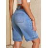image:imageSidefeel Womens Bermuda Jean Shorts High Waisted Tummy Control Stretchy Denim Shorts with PocketsLight Blue
