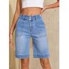 image:imageSidefeel Womens Bermuda Jean Shorts High Waisted Tummy Control Stretchy Denim Shorts with PocketsLight Blue