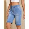 image:imageSidefeel Womens Bermuda Jean Shorts High Waisted Tummy Control Stretchy Denim Shorts with PocketsLight Blue